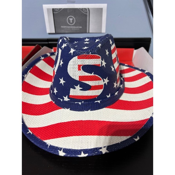 Other - USA Flag Red White & Blue Stars & Stripes Western Cowboy Hat with S Patch